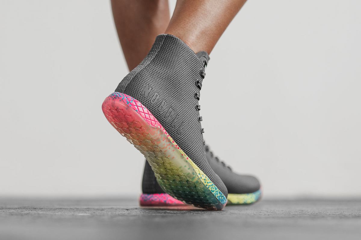 Nobull Superfabric High-Top Neon Women's Trainers Dark Grey | Australia (FL4507)